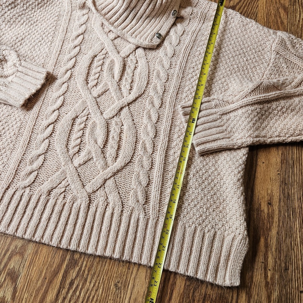 Ralph Lauren Sweater XL Dusty Rose Pink Cable Shawl Collar Button Classy Chic - Picture 5 of 10